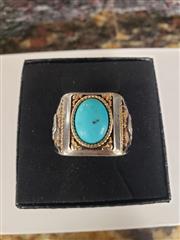 VINTAGE NATIVE AMERICAN STERLING SILVER TURQUOISE RING - MARKED:B STERLING )